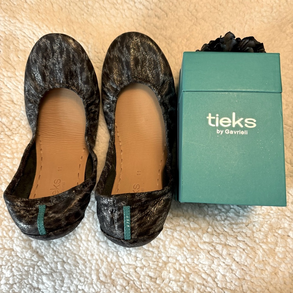 Tieks Black Leopard Ballet Flats Size11 Limited Edition SOLD OUT New In Box